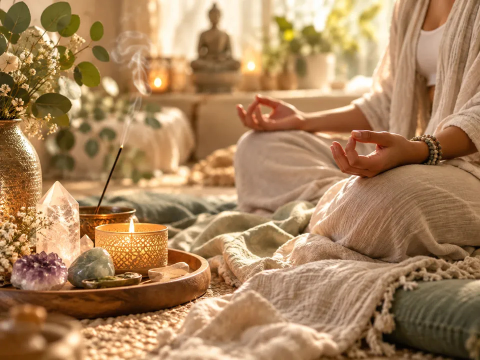 Meditierende Person in einer ruhigen Szene als Symbol für Spiritualität